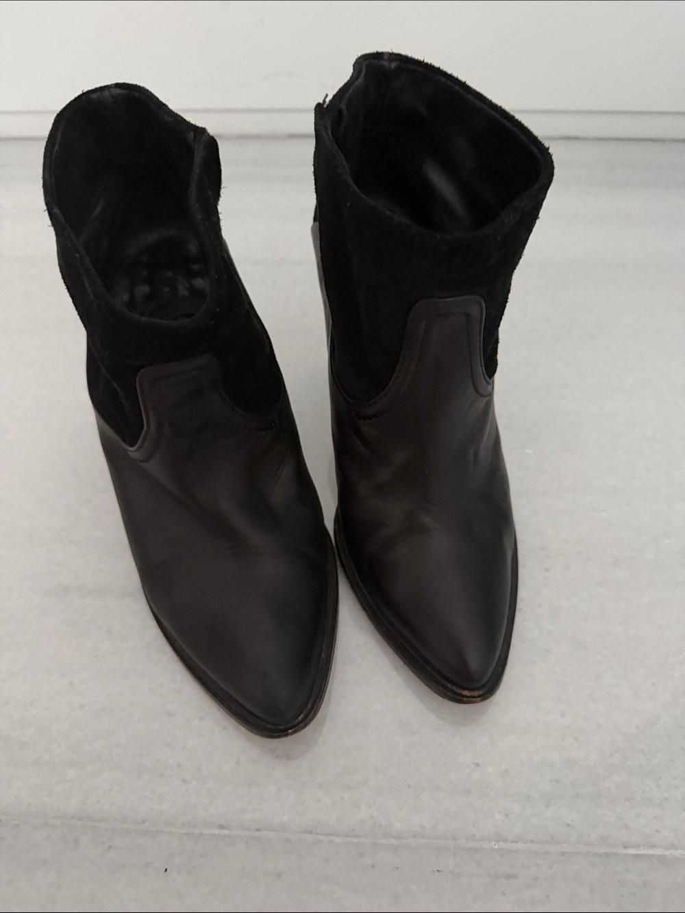 All Saints Black Pointed Leather & Suede Ankle Boots